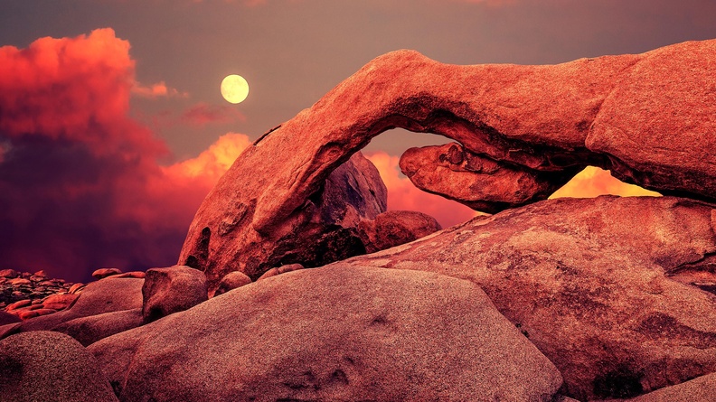 Canyon rocks with moon
